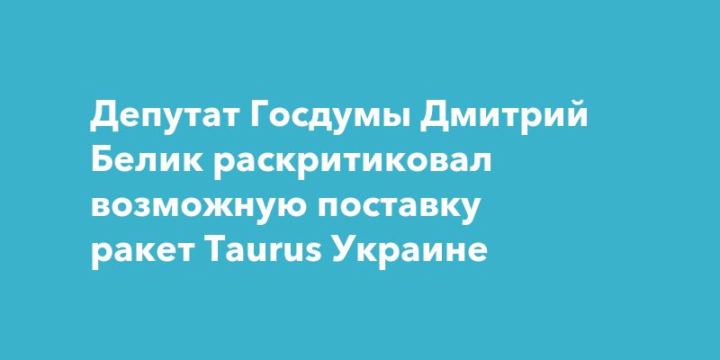 Депутат Госдумы Дмитрий Белик раскритиковал возможную поставку ракет Taurus Украине
