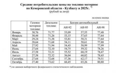 Цены на бензин в Кузбассе: плюс 7 рублей за 10 месяцев