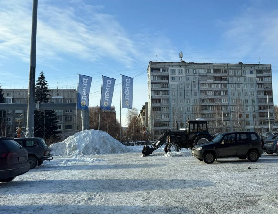 Сотрудники предприятий торговли очищают от снега прилегающие территории