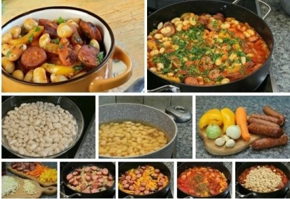 Рагу из фасоли с копчеными колбасками